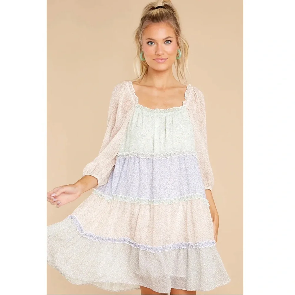 Storia Babydoll‎ Dress NWT Color Block Dress Boutique Size L H14